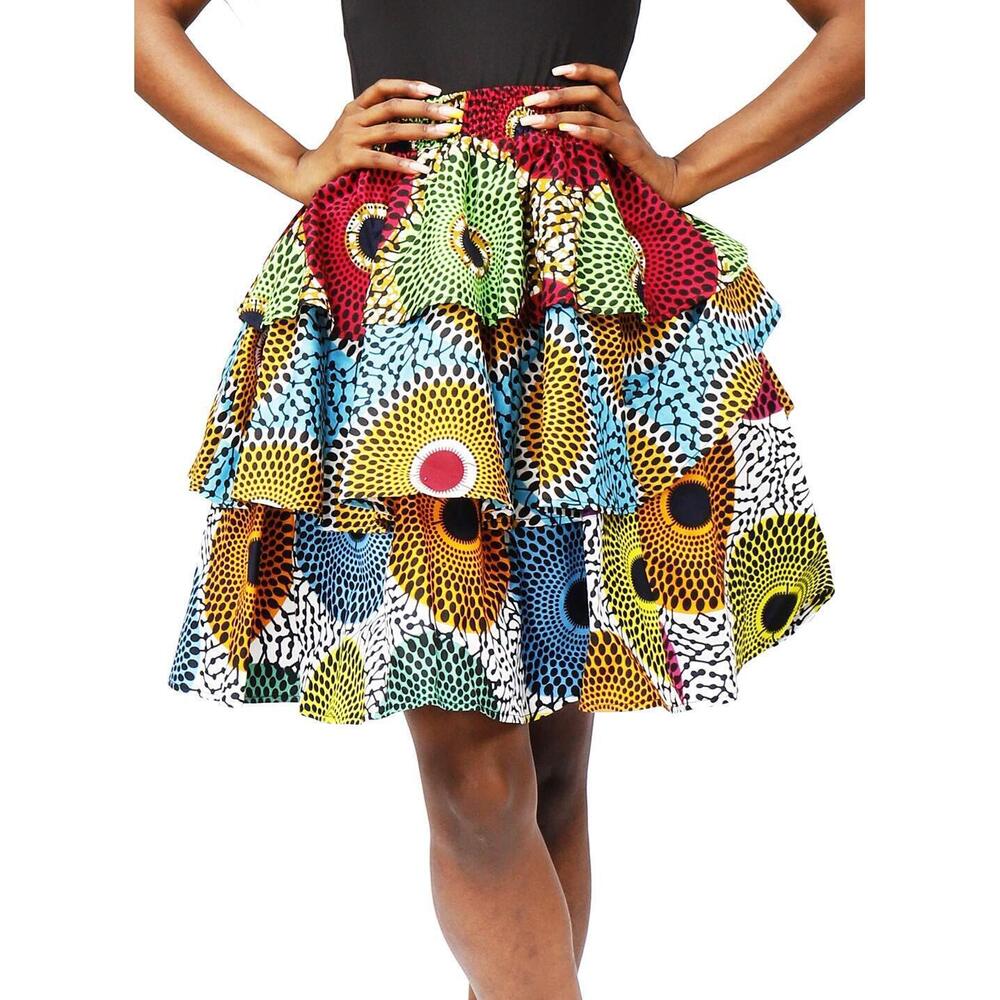 2708 African Skirt Ankara Tradition Print Wax Patchwork Skirts X-Large
